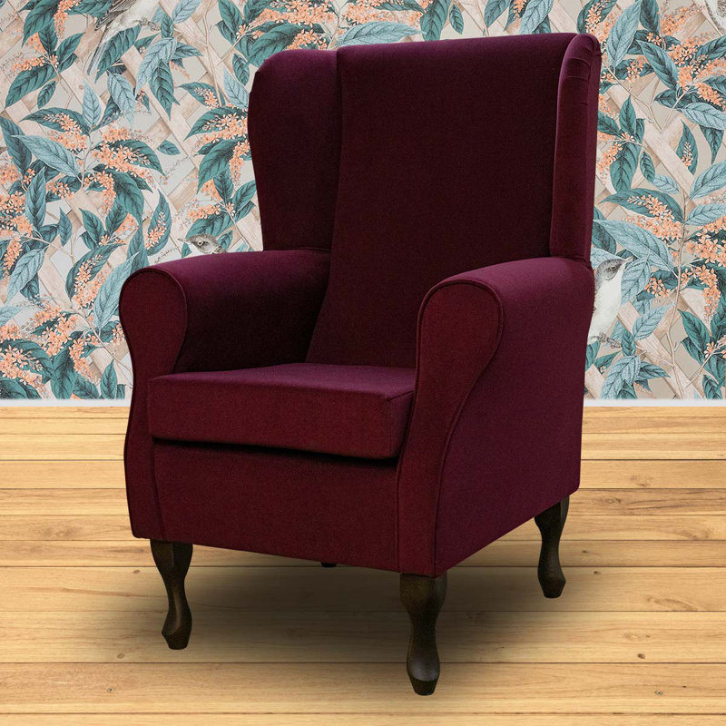 74cm Wide Tufted Velvet Wingback Chair, Burgundy