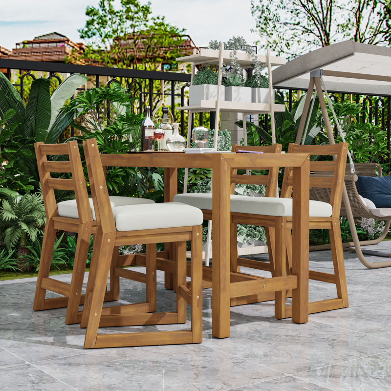 Ensemble de table de salle à manger 5 pièces pour économiser de l'espace avec plateau à lattes et coussins amovibles