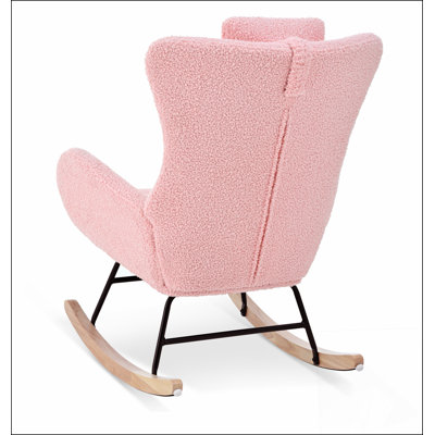 Teddy Upholstered Rocking Chair With High Backrest And Adjustable Headrest For Comfortable Nursery Use