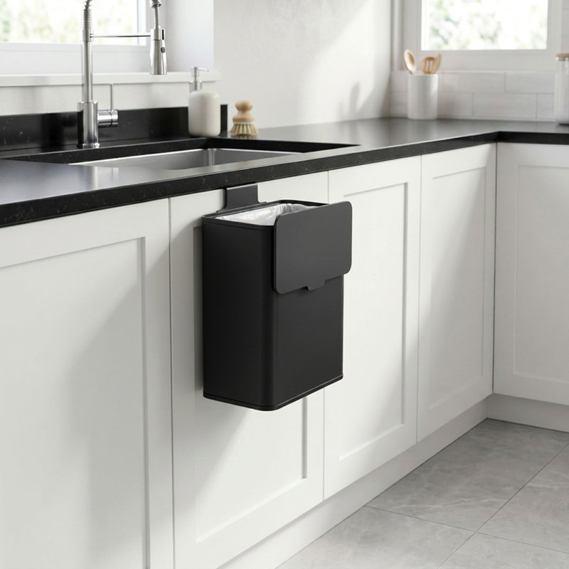 Taeshon Steel Kitchen Trash Can, Black