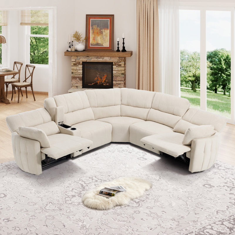 Canapé modulaire inclinable électrique 7 pièces avec console centrale et ports de recharge 7 pièces, Beige