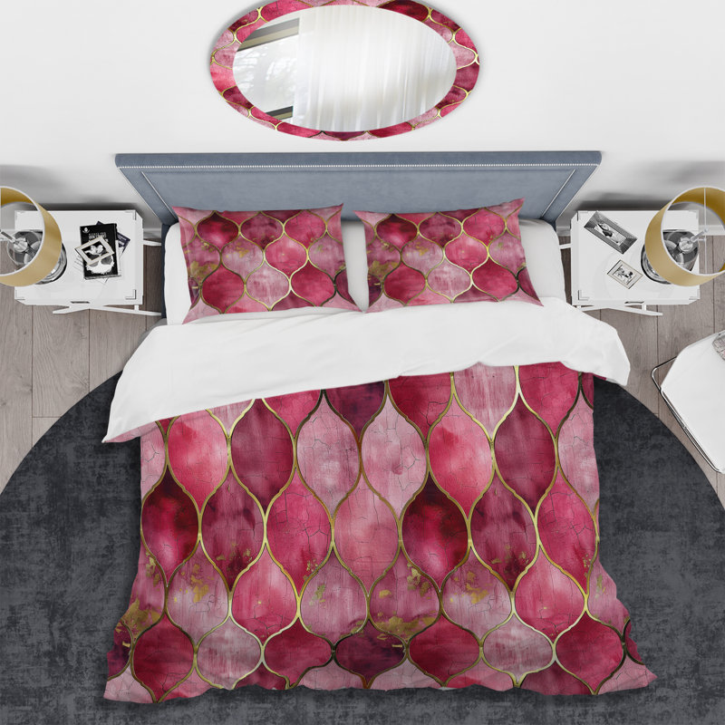 Ensemble de housse de couette moderne rose doré Glittering Glory II, King Duvet Cover + 2 King Shams