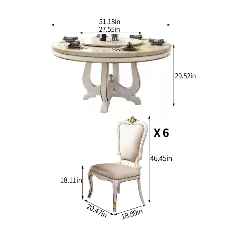 Modern artificial marble round dining table set, 7