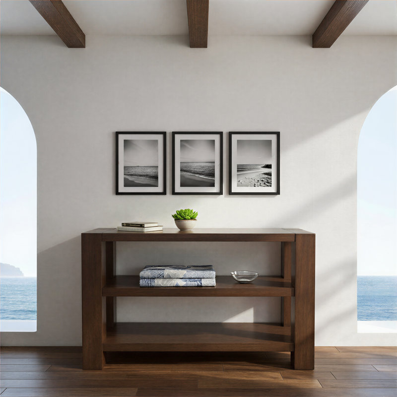 Bremen 50" Transitional Modern Block-Frame Sofa Console Table with Shelves