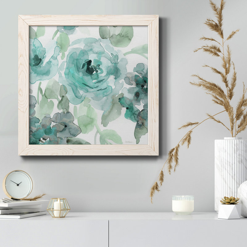 «Blue Mosaic I», reproduction d'art sur toile encadrée, H 27,5 po x l 27,5 po x P 1,5 po, Cadre blanc