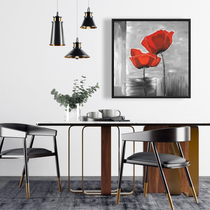 "Deux fleurs rouges sur fond gris"