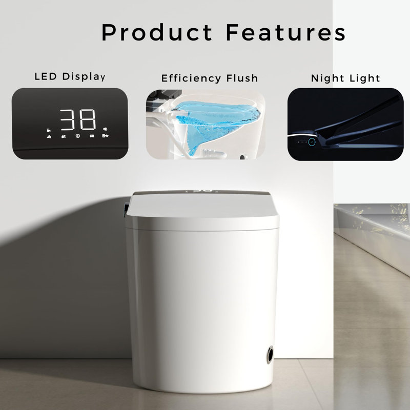 Modern Smart Bidet Toilet, Auto Open & Close, Auto Flush, Foot Kick, Heated Seat, Warm Air Dyring, Foam Shield Self Cleaning Nozzle, Air Fresh System