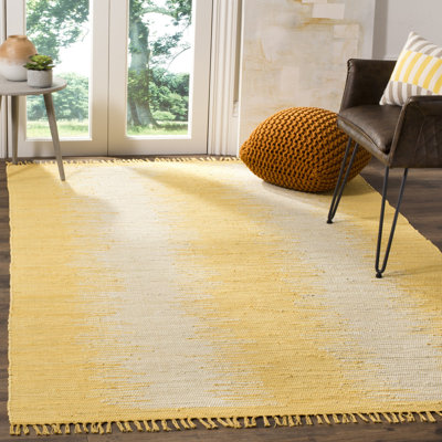 Tapis doré en coton tissé à plat à la main à motif abstrait Annia