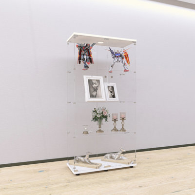Two-door LED lights Glass Display Cabinet 4 Shelves with Door, Floor Standing Curio Bookshelf by Brayden Studio