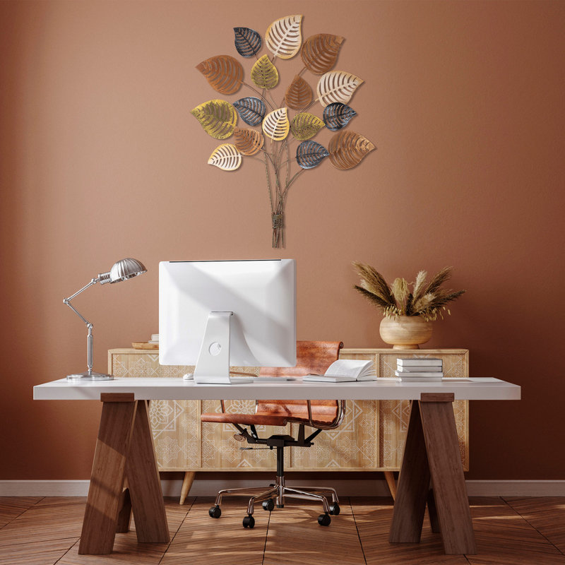 Hand-Painted Decorative Metal Wall Accessory, 12.6 x 35.4 x 1.6 Inches | 100% Metal, Unique Design & Texture | Lightweight at 4.3 lbs | Perfect for Home Décor, Living Room, and Office Spaces, Eye-Catching Art Piece