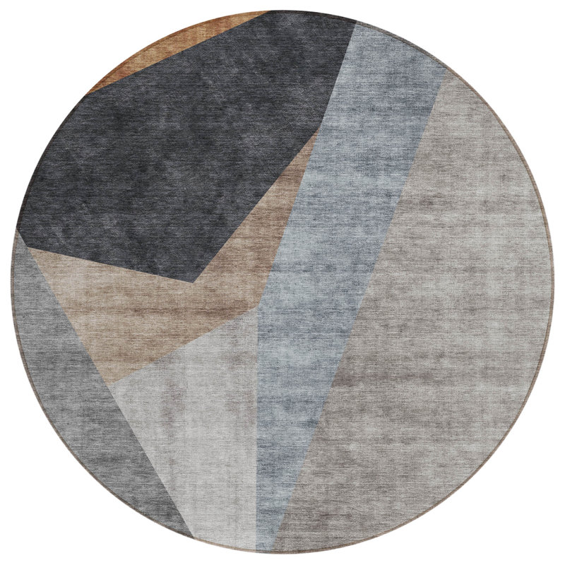 Tapis d'intérieur rond lavable abstrait beige et gris 8 'Taupe