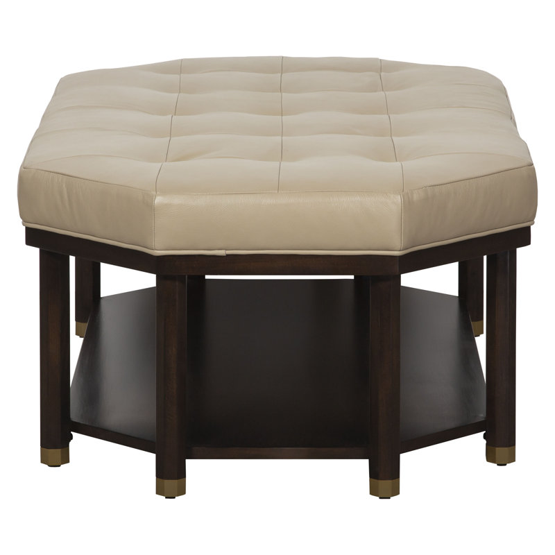 Libby Langdon Upholstered Ottoman, 9953 Mink 100% Polyester, Walnut