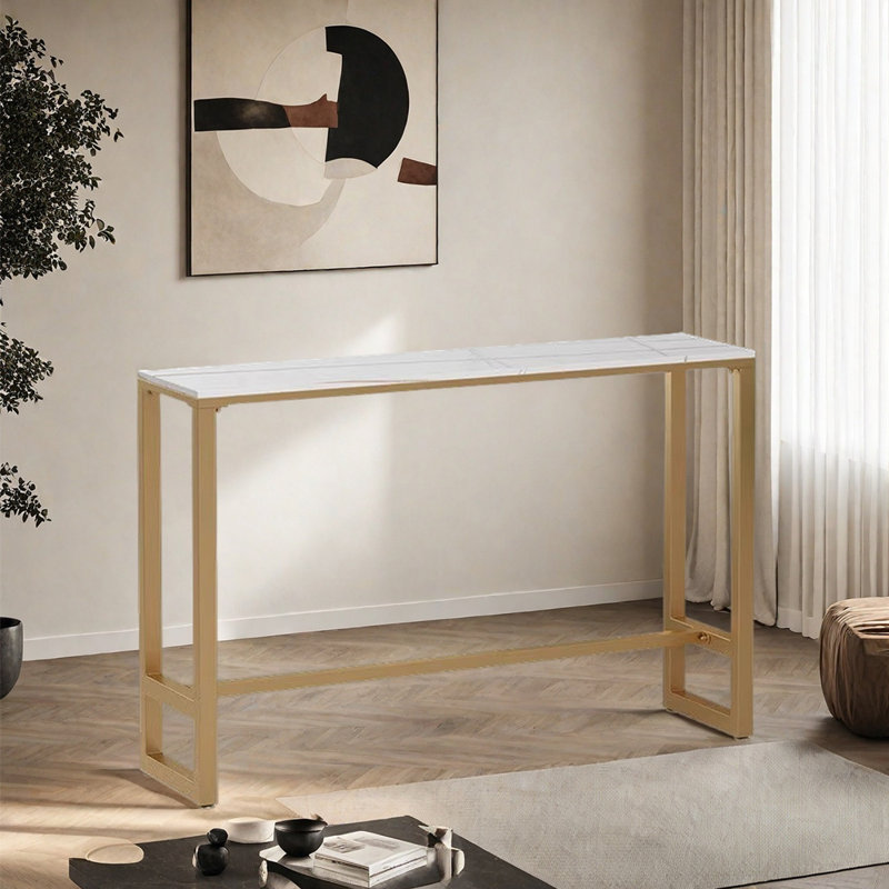 Nouveau modèle de table de bar simple pour un usage domestique, H 41,3 po x L 15,7 po x l 86,6 po, Blanc, Doré