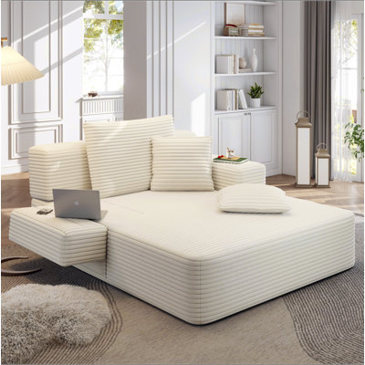 Très grand canapé-lit en velours côtelé moelleux, canapé-lit convertible avec poches de rangement, 3 coussins moelleux, canapé sans cadre multifonctionnel pour appartement, cinéma maison, chambre d'amis