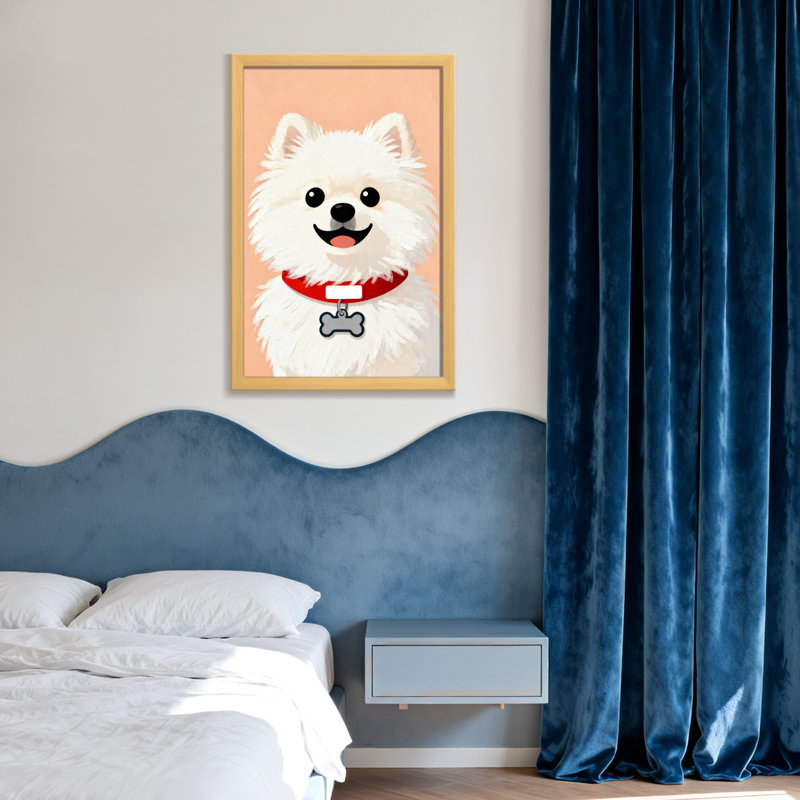 Animaux - chien blanc mignon avec collier rouge et étiquette en os, H 18 po x l 12 po, Toile tendue, Ne s’applique pas