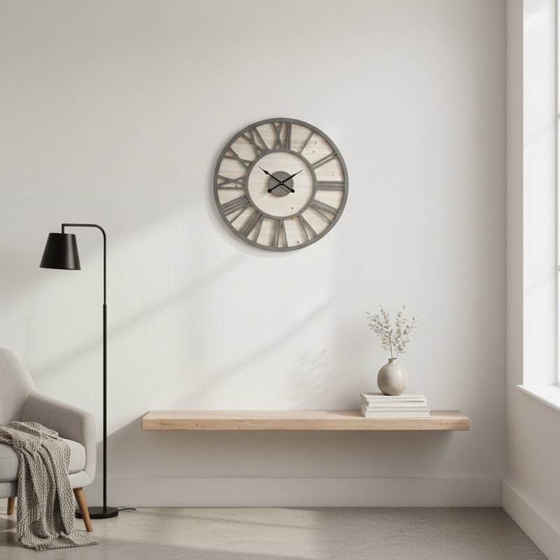 23.6" Wood Wall Clock Natural/Grey | Gift Idea