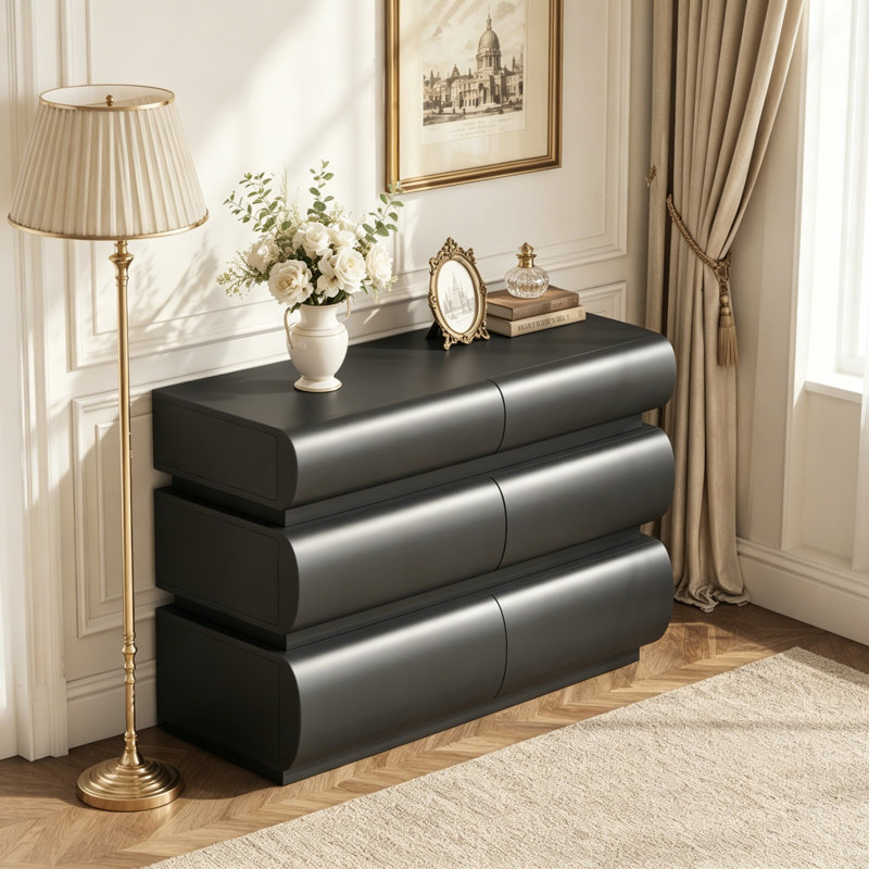 Commode 6 tiroirs avec conception sans poignée, Black