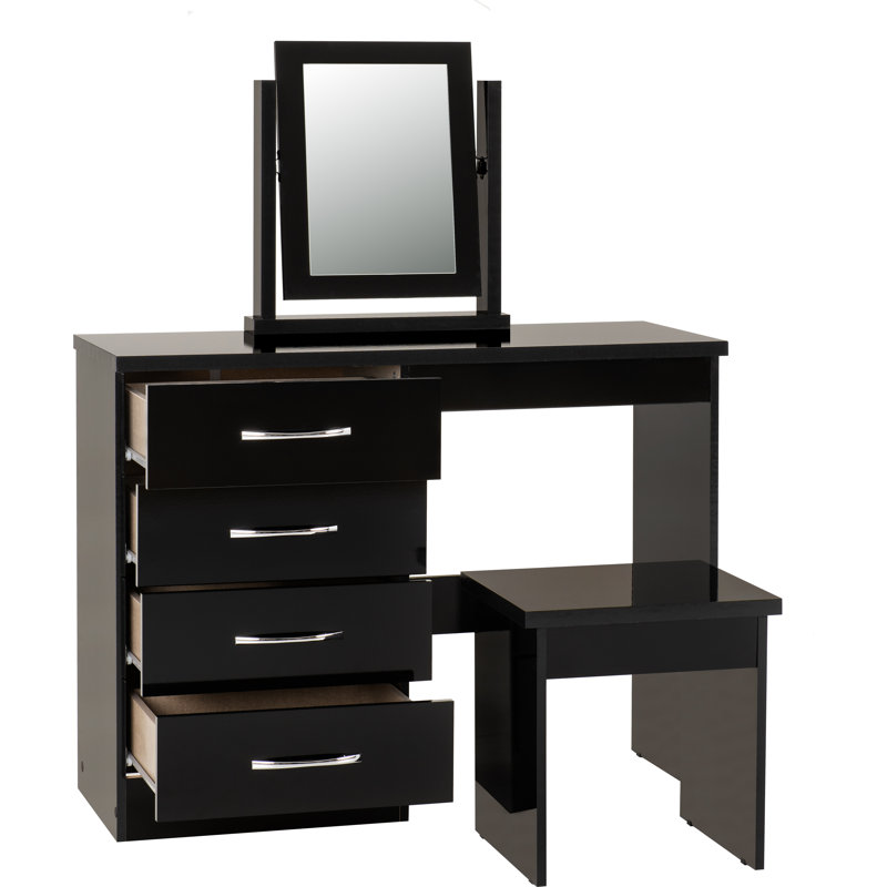 Cascio Dressing Table Set with Mirror, Black