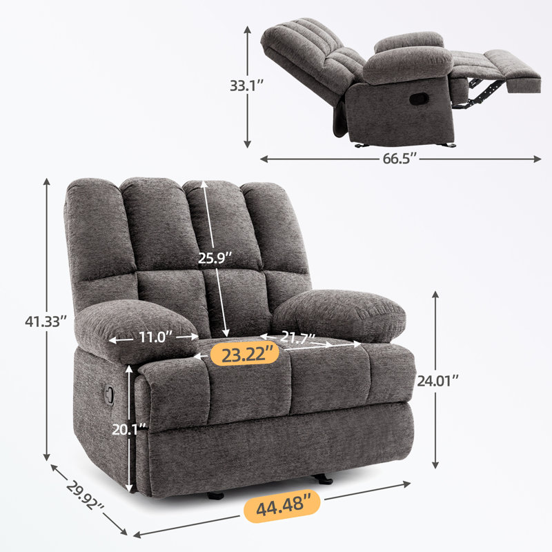 Fauteuil inclinable à bascule surdimensionné avec base en métal, Velours, Gris