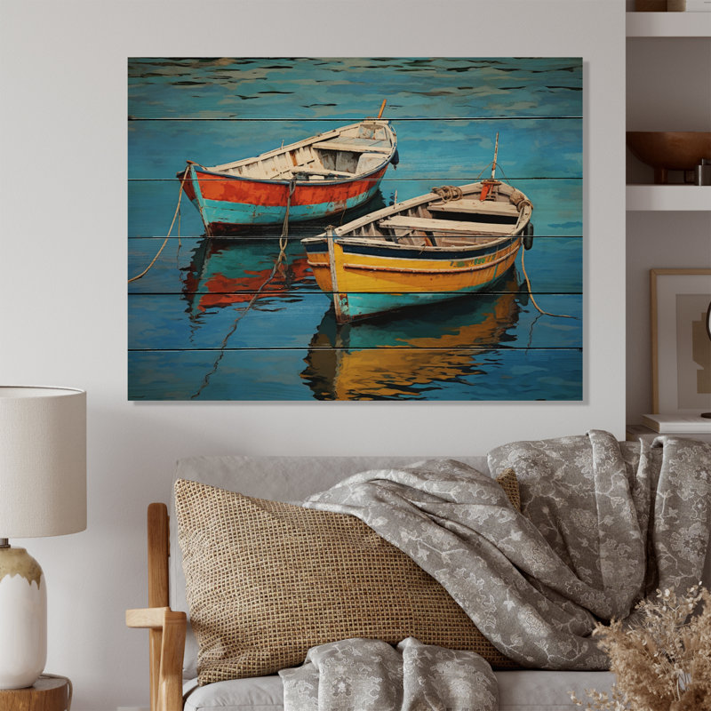 Bateau de pêche, mélodie III sur bois, H 24 po x l 32 po x P 0,78 po