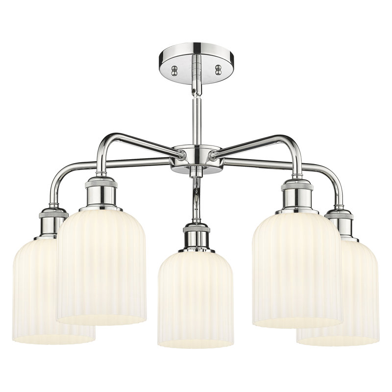 Ballston - Trig - 5 Light 23" Stem Hung Chandelier, Gloss White, Polished Chrome