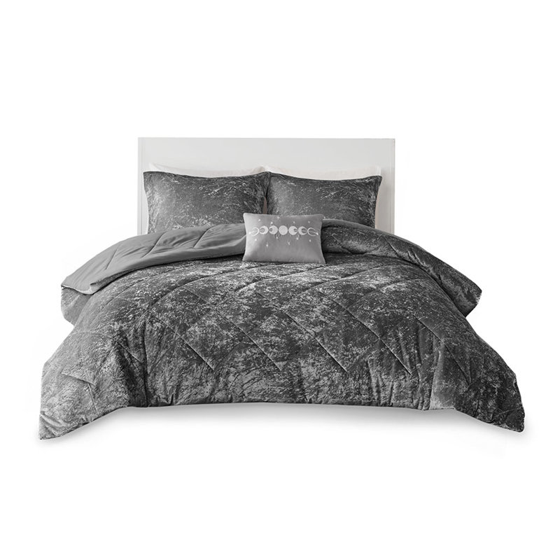 Ensemble d'édredon en velours simple / simple TG avec coussin décoratif, Gris