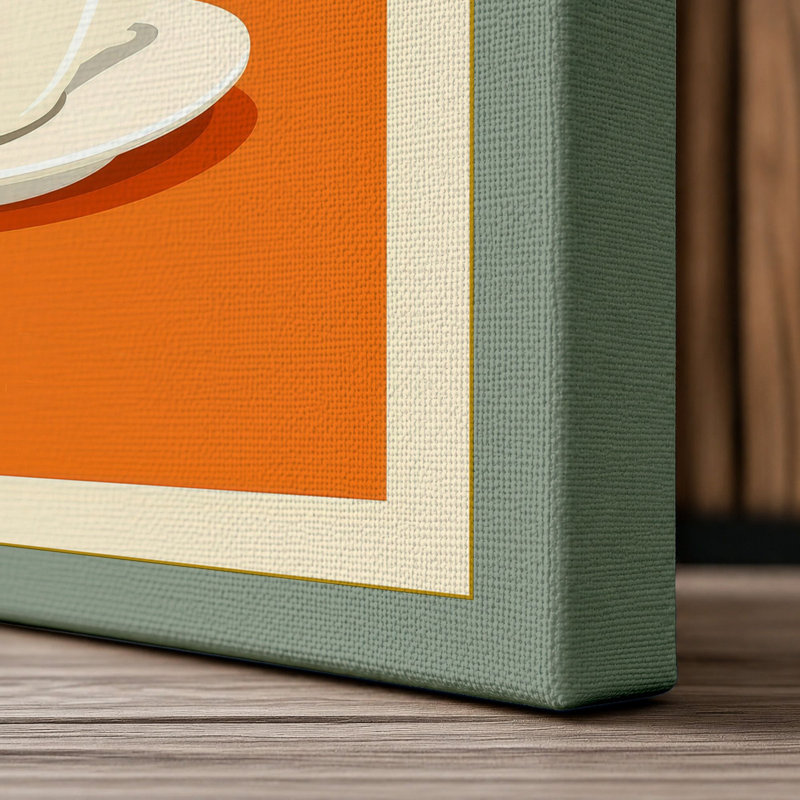 Steaming Coffee Cup Retro - Wrapped Canvas, 24x16 - 61.0 x 40.6 cm, Sage Border