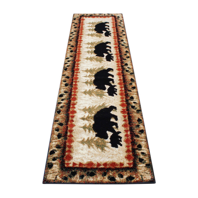 Spuyten Wandering Bear and Cub Rustic Olefin Area Rug - Jute Backing, Runner 2' x 7'