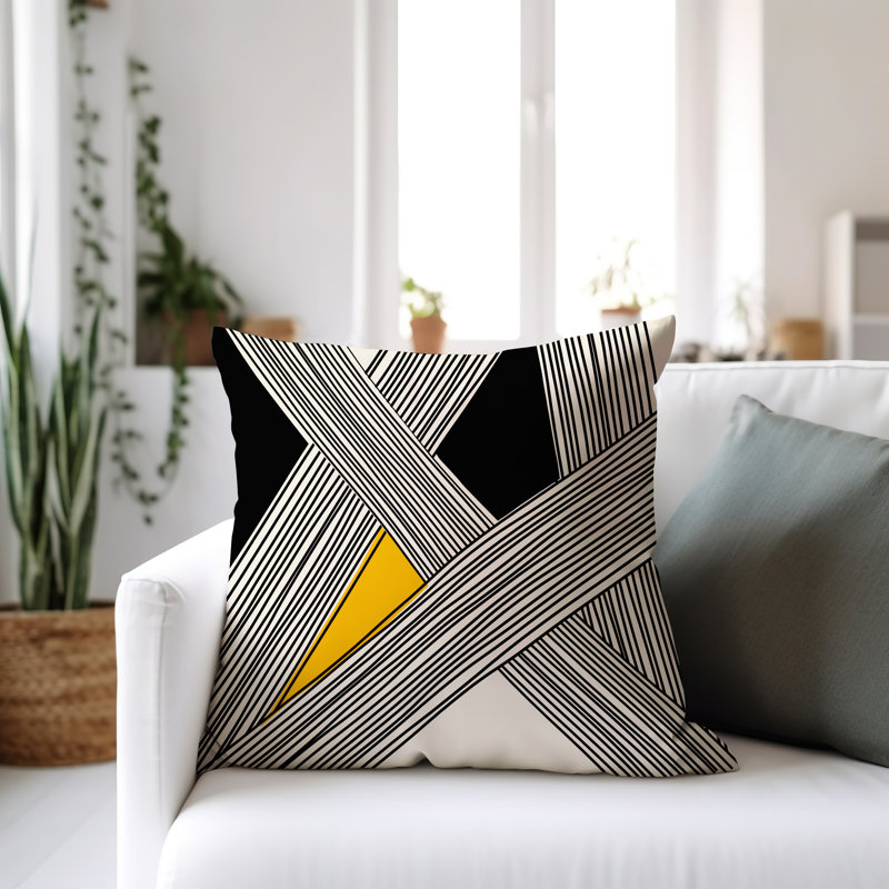 Cassie Abstract Outdoor Reversible Throw Pillow, 19"H x 19"W, Yellow/Cream/Black