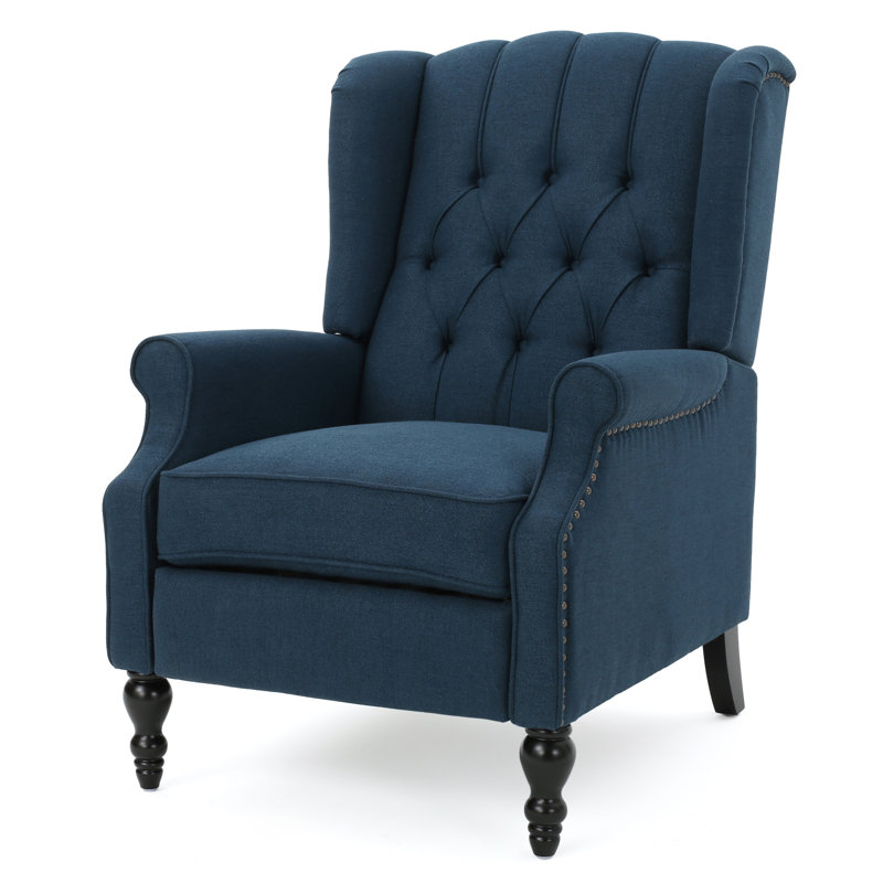 Alta Traditional 28.5" Wide Manual Wingback Recliner Chair with Button-Tufted Diamond Stitching, Dark Blue