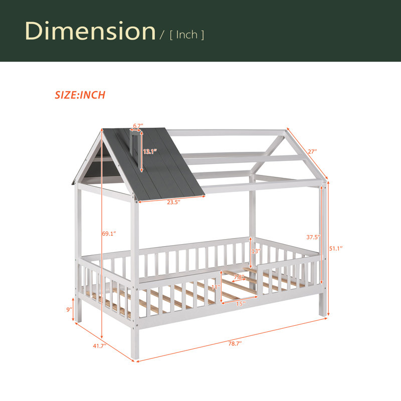 Lit simple en bois avec clôture