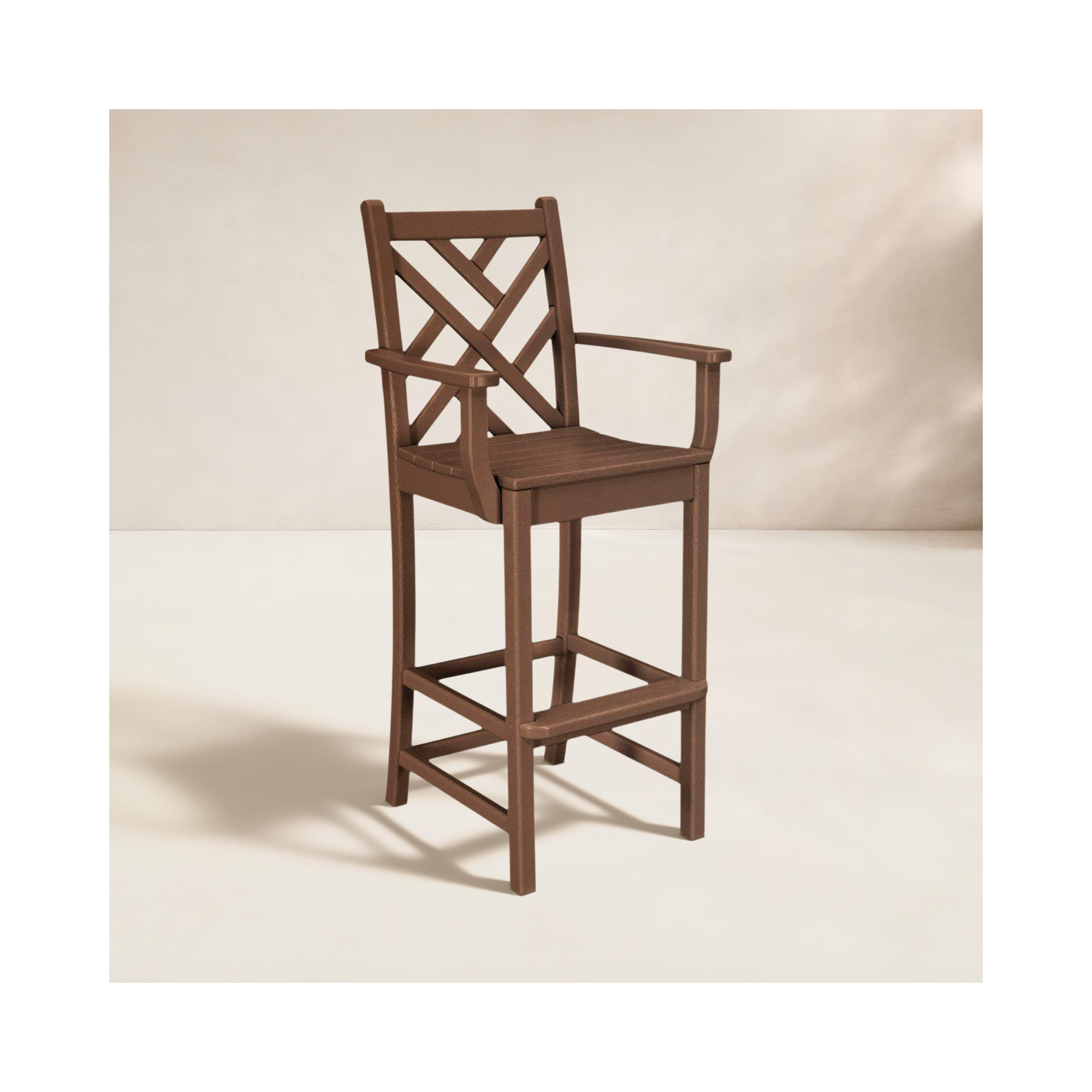POLYWOOD Chippendale Bar Arm Chair in Sand, Teak