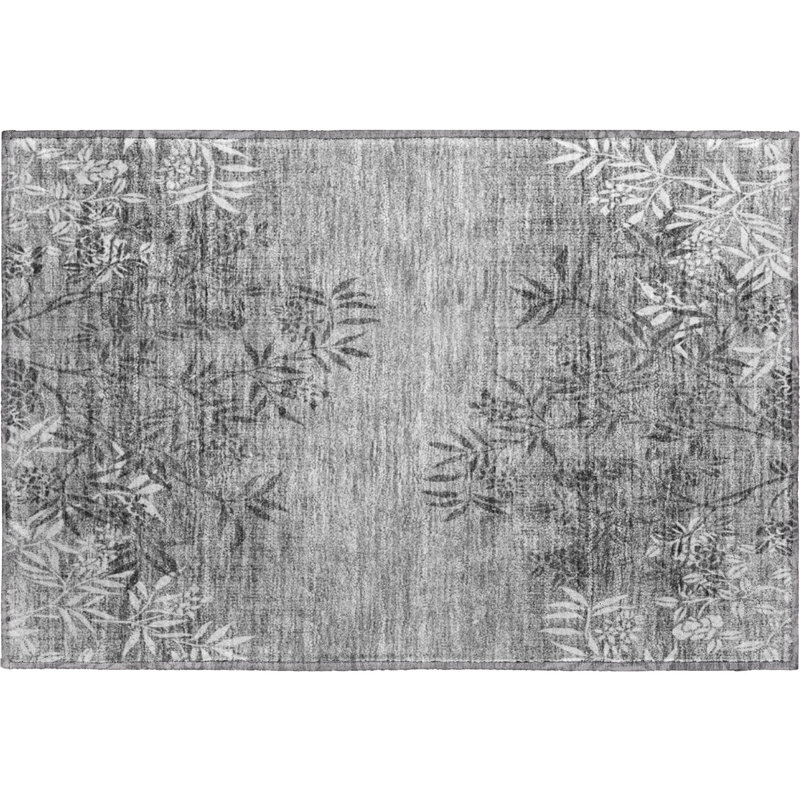 Premium Machine Washable Prisco Pewter Rug, Rectangle 1'8" x 2'6"
