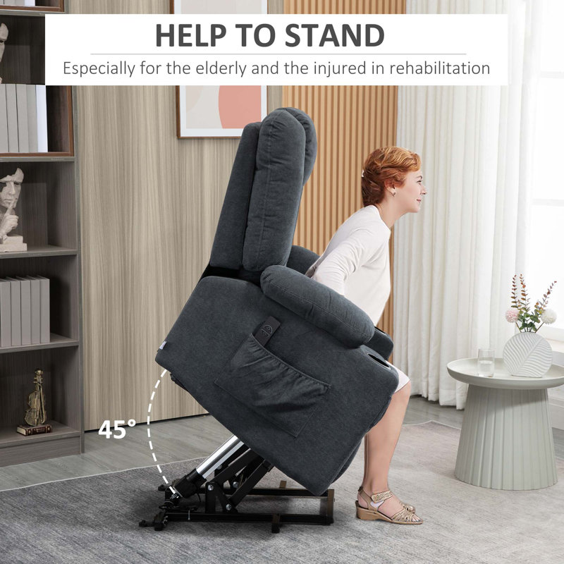 Gotti 85cm Wide Lift Assist Standard Recliner, Charcoal Grey