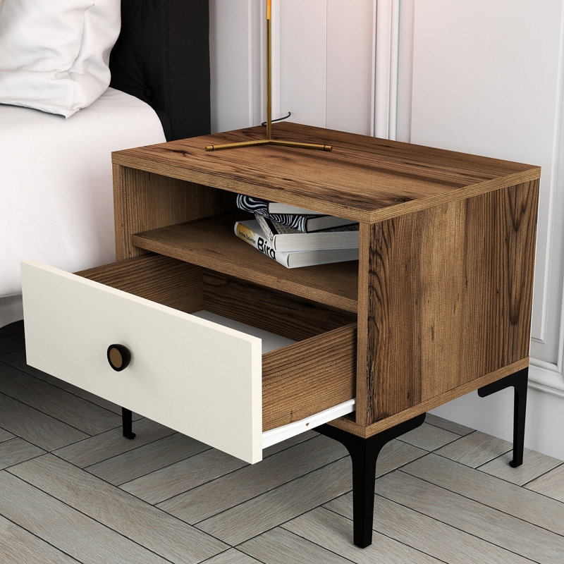 Table de chevet Paucker, Brun / Blanc