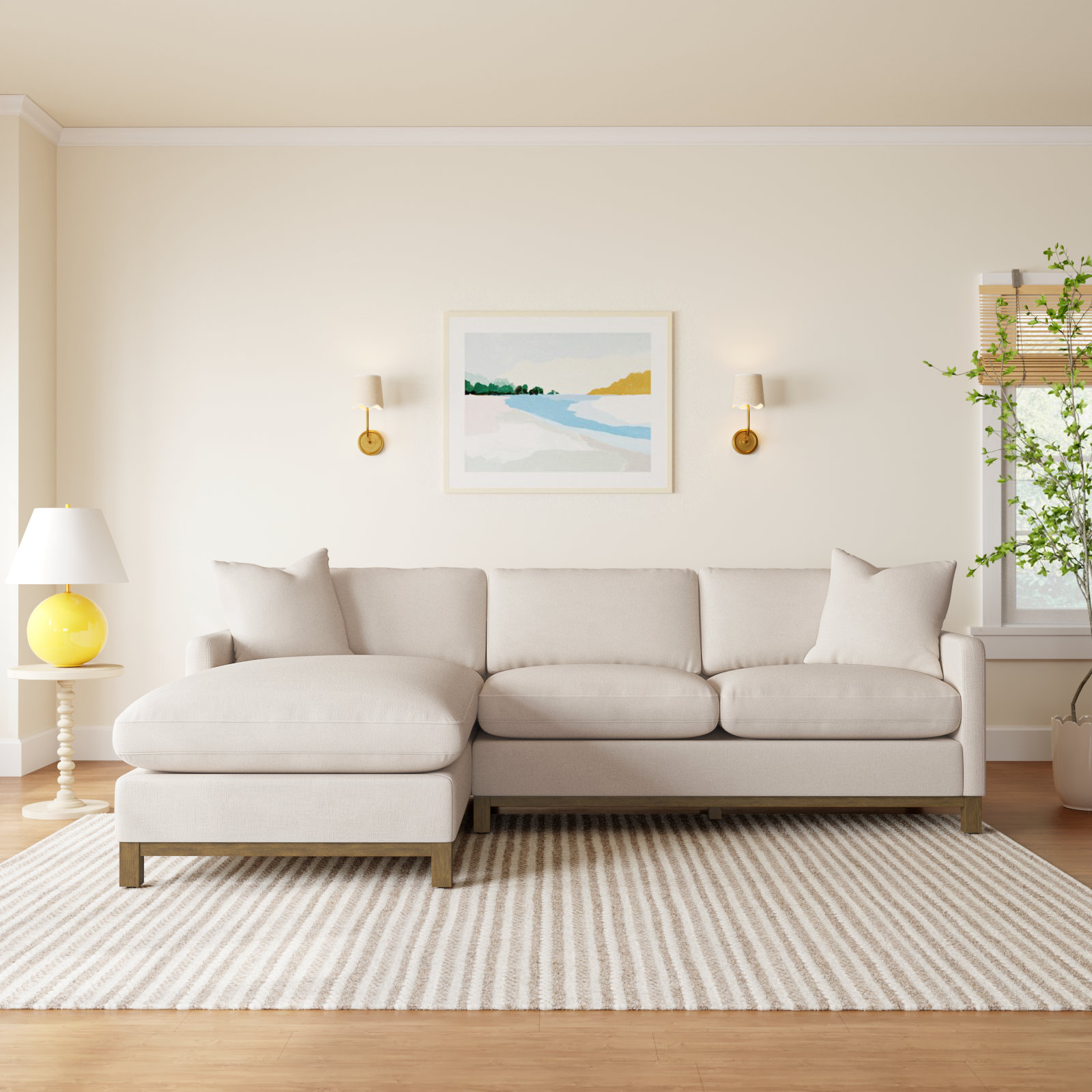 Cami Solid Wood Sofa and Chaise, Cloud Linen Blend, Left Hand Facing