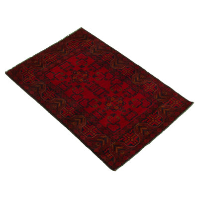 Tapis décoratif en laine rouge à motif de noué à la main New Age de conception unique 3 pi 4 po x 4 pi 10 po Bowra