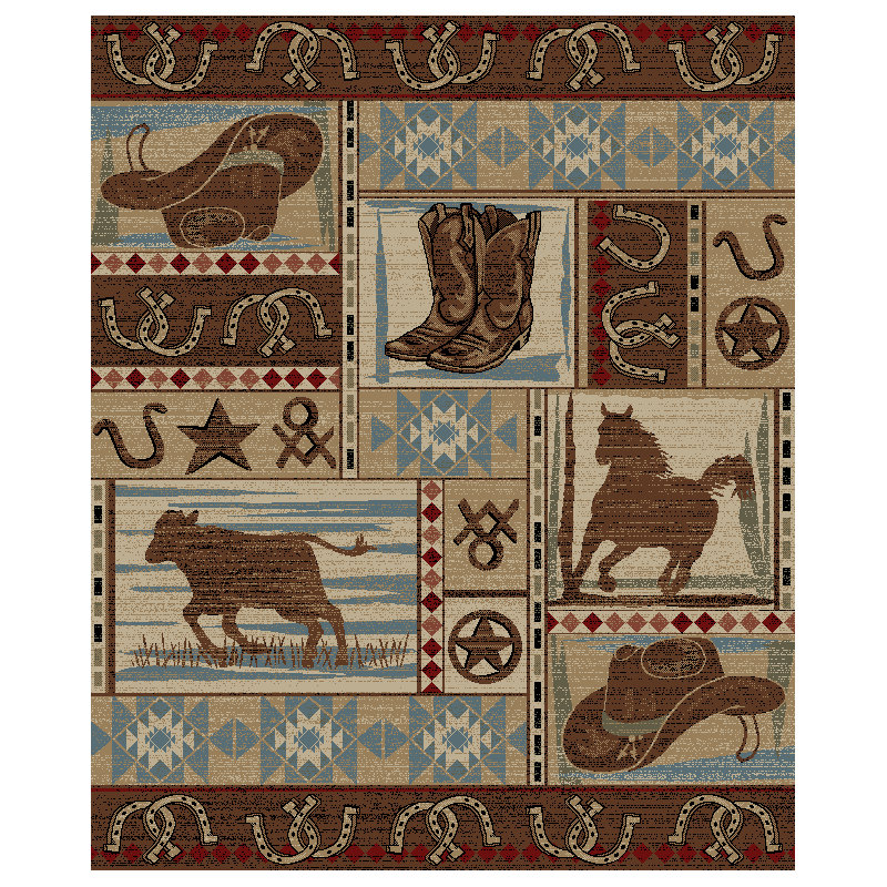 Tapis brun Pershing Southwestern, Rectangle 2 pi 3 po x 3 pi 3 po