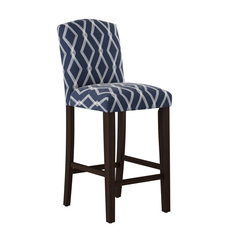 Tabouret de bar et de comptoir April, Tabouret de bar (siège d'une hauteur de 31 po), Tissu bleu à chaîne croisée, Bois noir