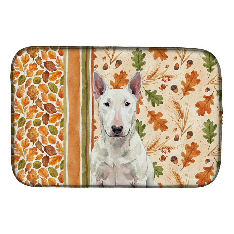 White Bull Terrier Heirloom Fall Dish Drying Mat