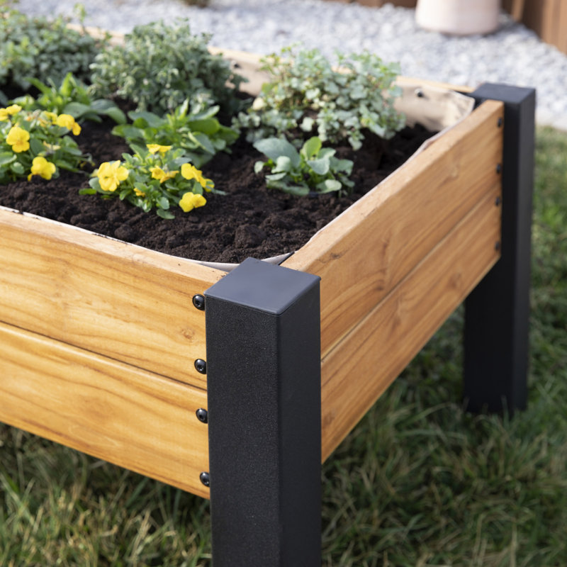 6 Cubic Foot Teak Raised Planter with Steel Legs