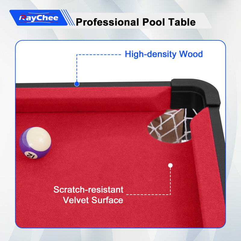 Pool Billiard Game Table W/2 Cue Sticks, 16 Balls, Triangle, Chalk Foldable Pool Table For Kids Family, Red