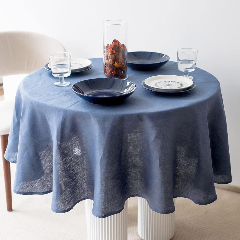 Nappe texturée 100% lin, Bleu classique