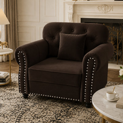 Fauteuil rembourré en velours capitonné de style Mid-Century Chesterfield