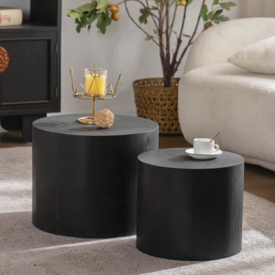 Table basse ronde avec 2 tables gigognes en bois pour salon et table d'appoint