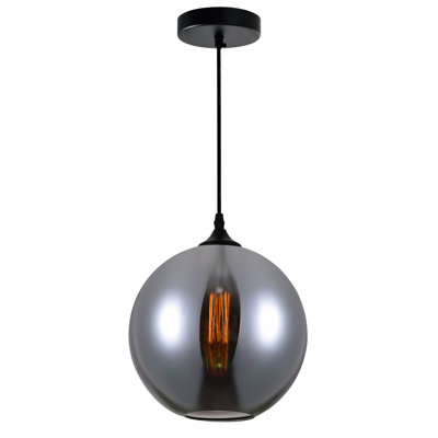 Mini luminaire suspendu en verre - luminaire suspendu à une ampoule avec abat-jour rond minimaliste moderne, cordon noir réglable - cuisine, salle à manger, éclairage de bar
