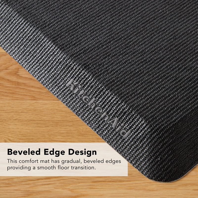 KitchenAid Gourmet Series Kitchen Comfort Gel Mat Solid Basketweave Ink Blue 20"x39", Matte Black