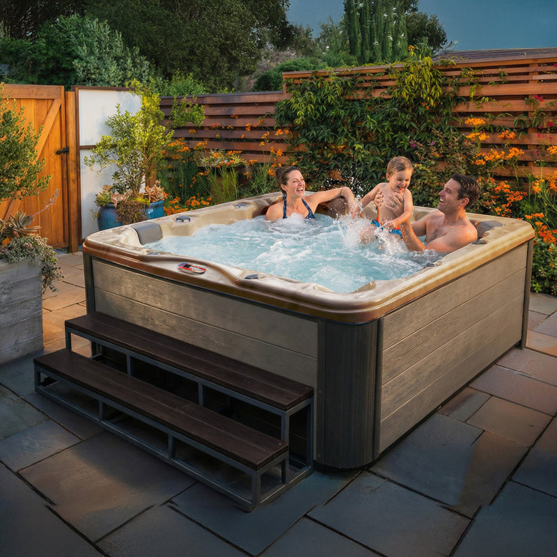 American Spas 240 Volt 6 Person 56 - Jet Acrylic Square Standard (Hardwired) Hot Tub with Ozonator and Built-In Speaker