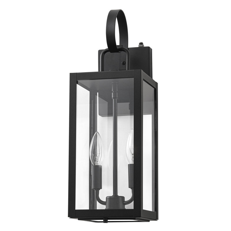 18.25 In. Black Dusk To Dawn Outdoor Wall Lantern With Tempered Glass Shade And Closed Bottom, 18.25" H x 6" W x 7" D