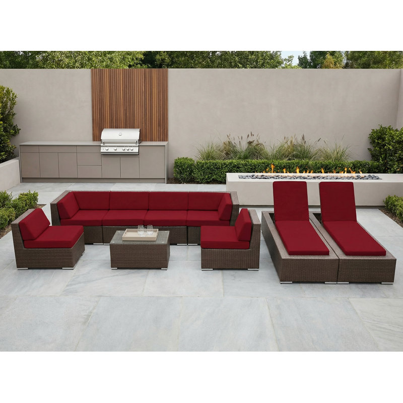 Ensemble de conversation modulaire en rotin avec coussins 9 pièces Barna - aucun assemblage requis, Brun foncé